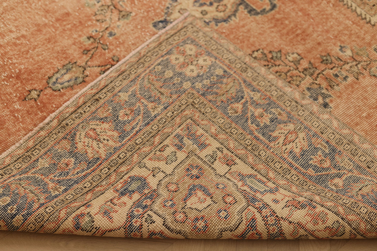 Vintage Isparta Turkish Area Rug 7x11 ft — Pink & Blue Floral
