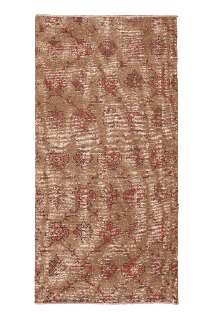 Vintage Isparta Turkish Runner Rug 3x7 ft — Brown & Red Floral
