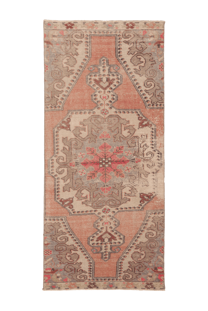 Vintage Nevşehir Turkish Runner Rug 3x7 ft — Orange & Beige Southwestern