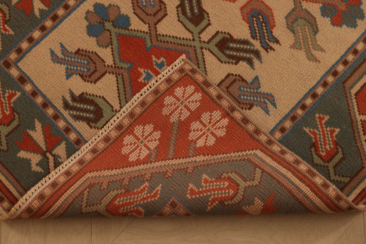 Vintage Muğla Turkish Runner Rug 3x6 ft — Beige & Green Geometric