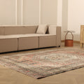 Vintage Isparta Turkish Area Rug 6x9 ft — Pink & Beige Geometric