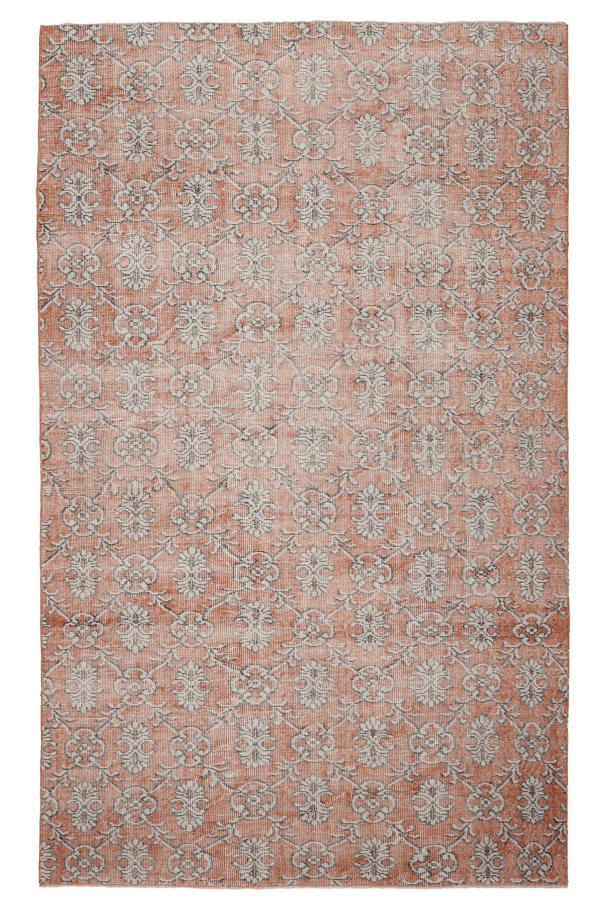 Vintage Isparta Turkish Area Rug 5x9 ft — Orange & Gray Floral