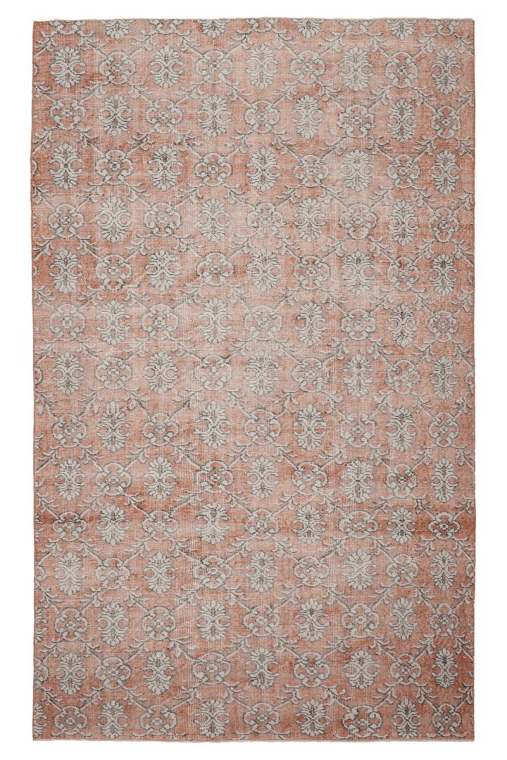 Vintage Isparta Turkish Area Rug 5x9 ft — Orange & Gray Floral