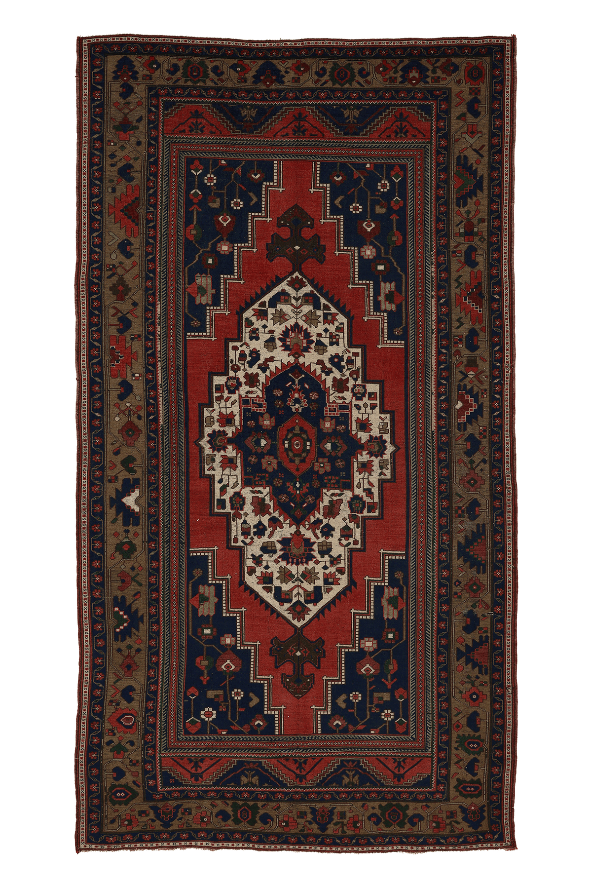 Vintage Aksaray Turkish Area Rug 5x11 ft — Red & Blue Geometric