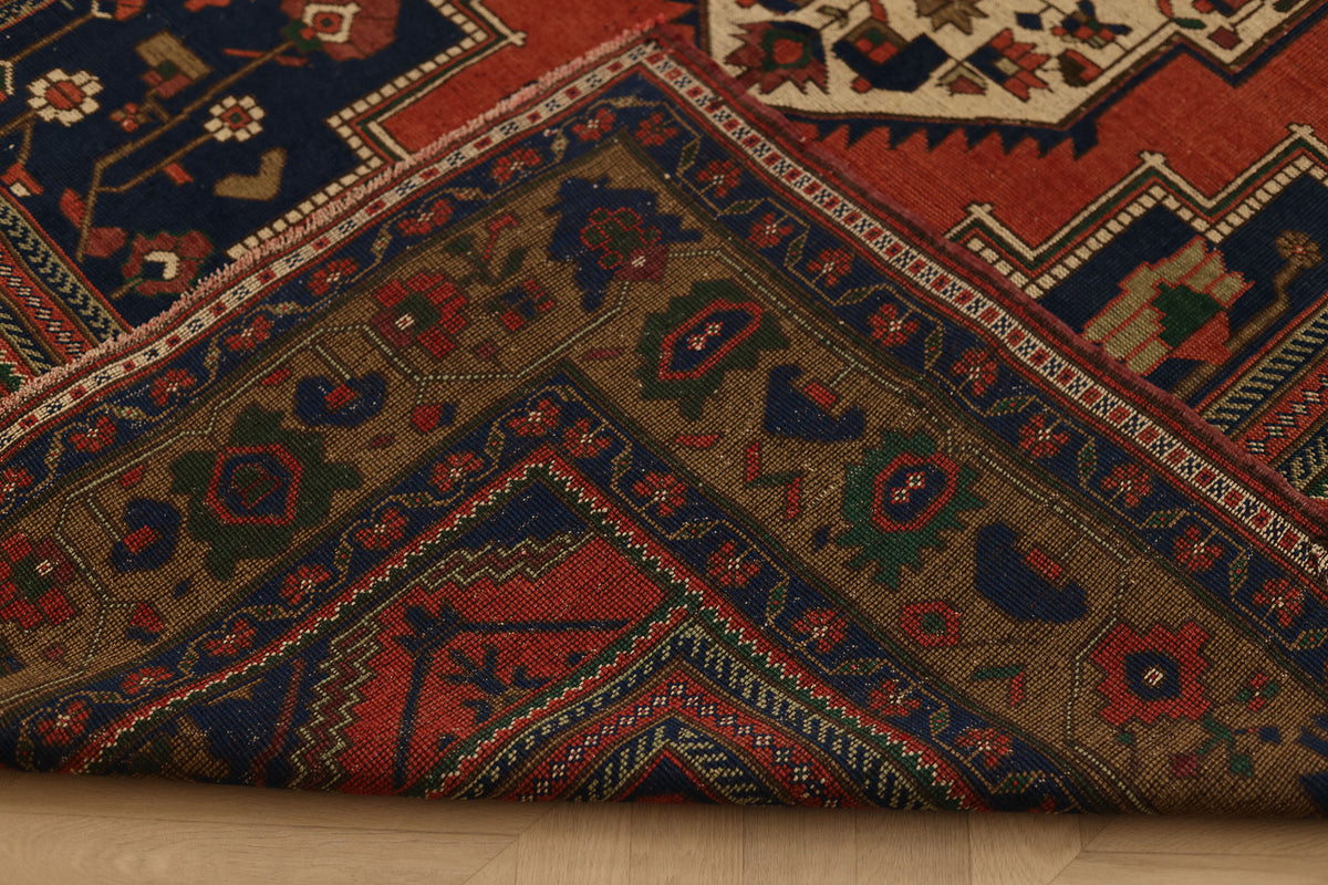 Vintage Aksaray Turkish Area Rug 5x11 ft — Red & Blue Geometric
