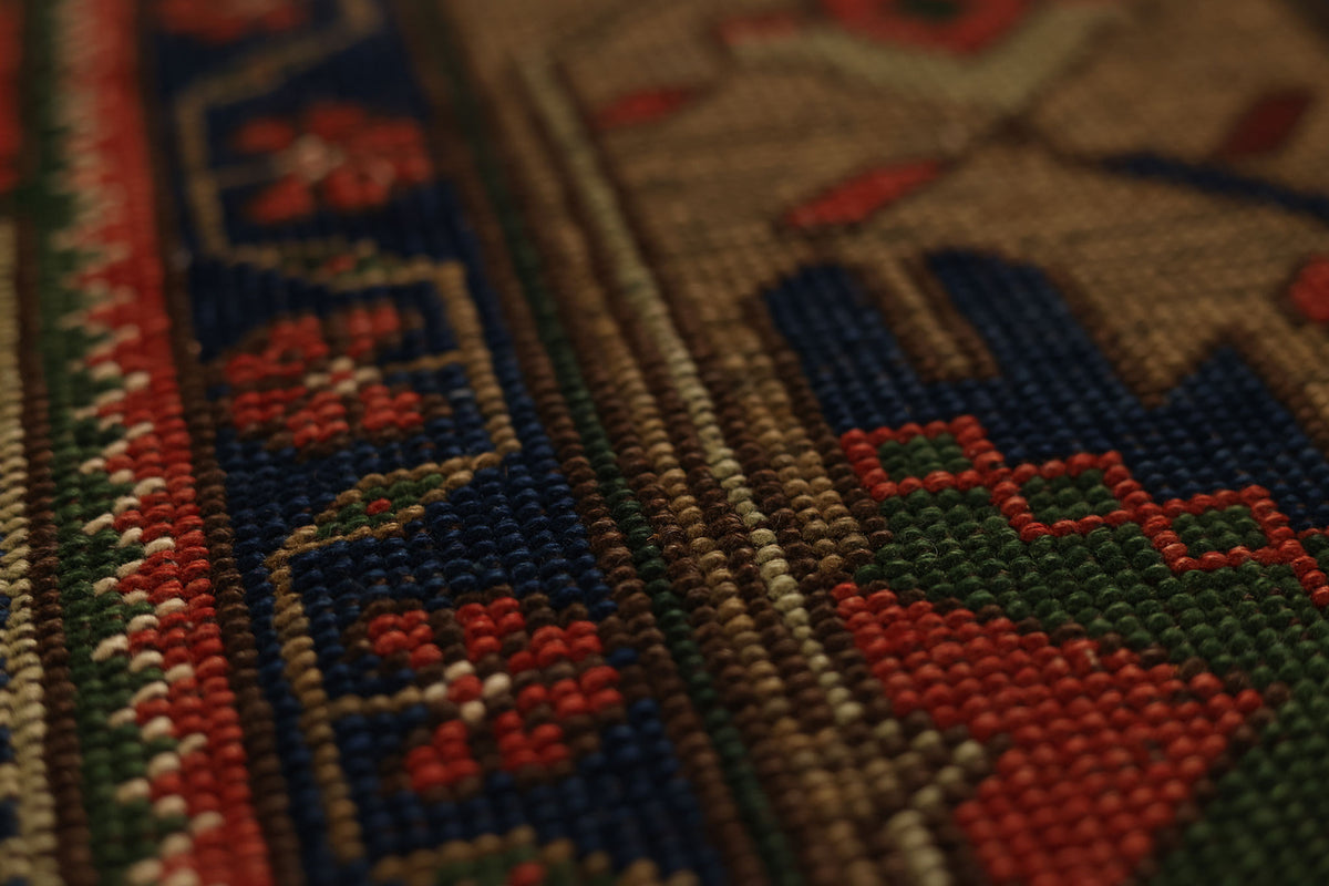 Vintage Aksaray Turkish Area Rug 5x11 ft — Red & Blue Geometric