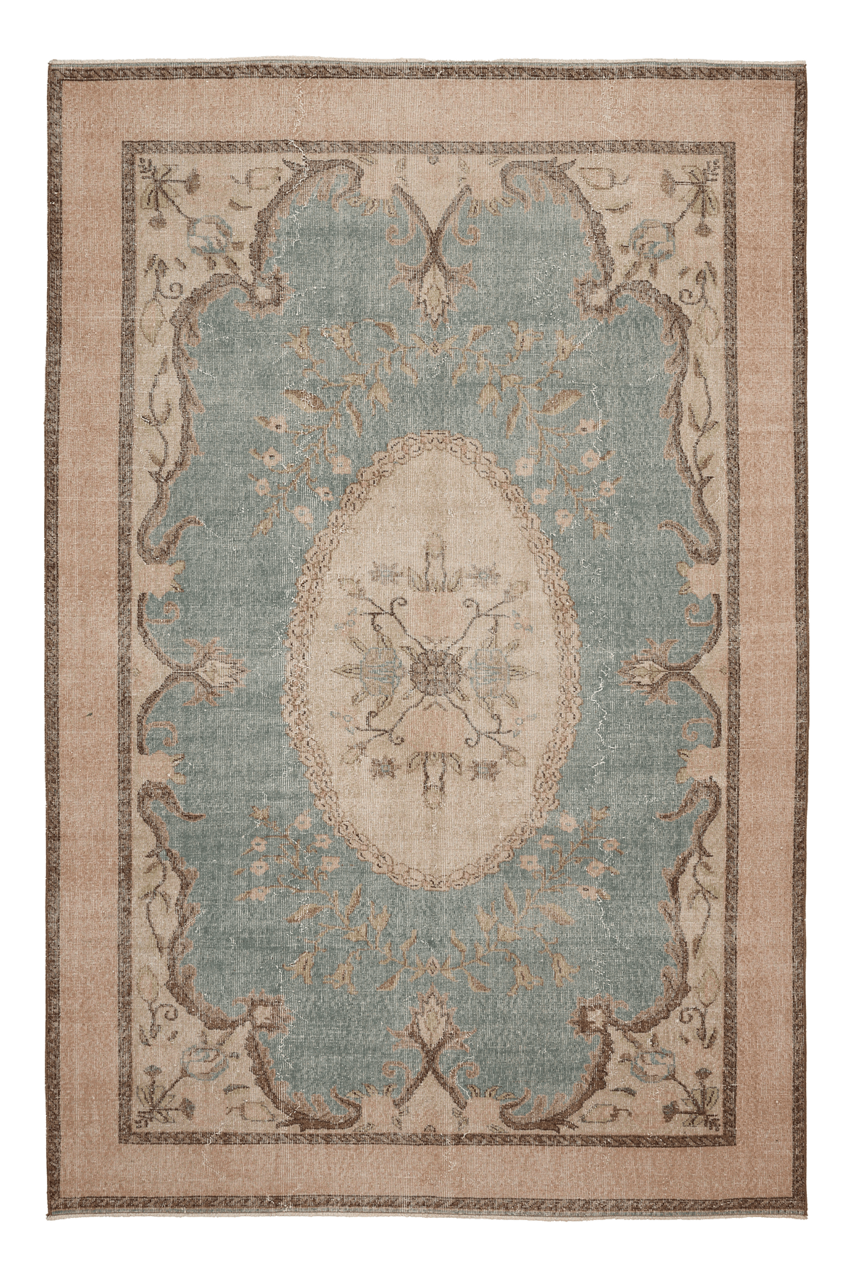 Vintage Isparta Turkish Area Rug 6x10 ft — Blue & Beige Floral