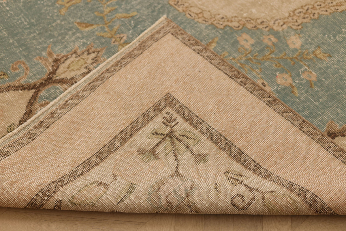 Vintage Isparta Turkish Area Rug 6x10 ft — Blue & Beige Floral