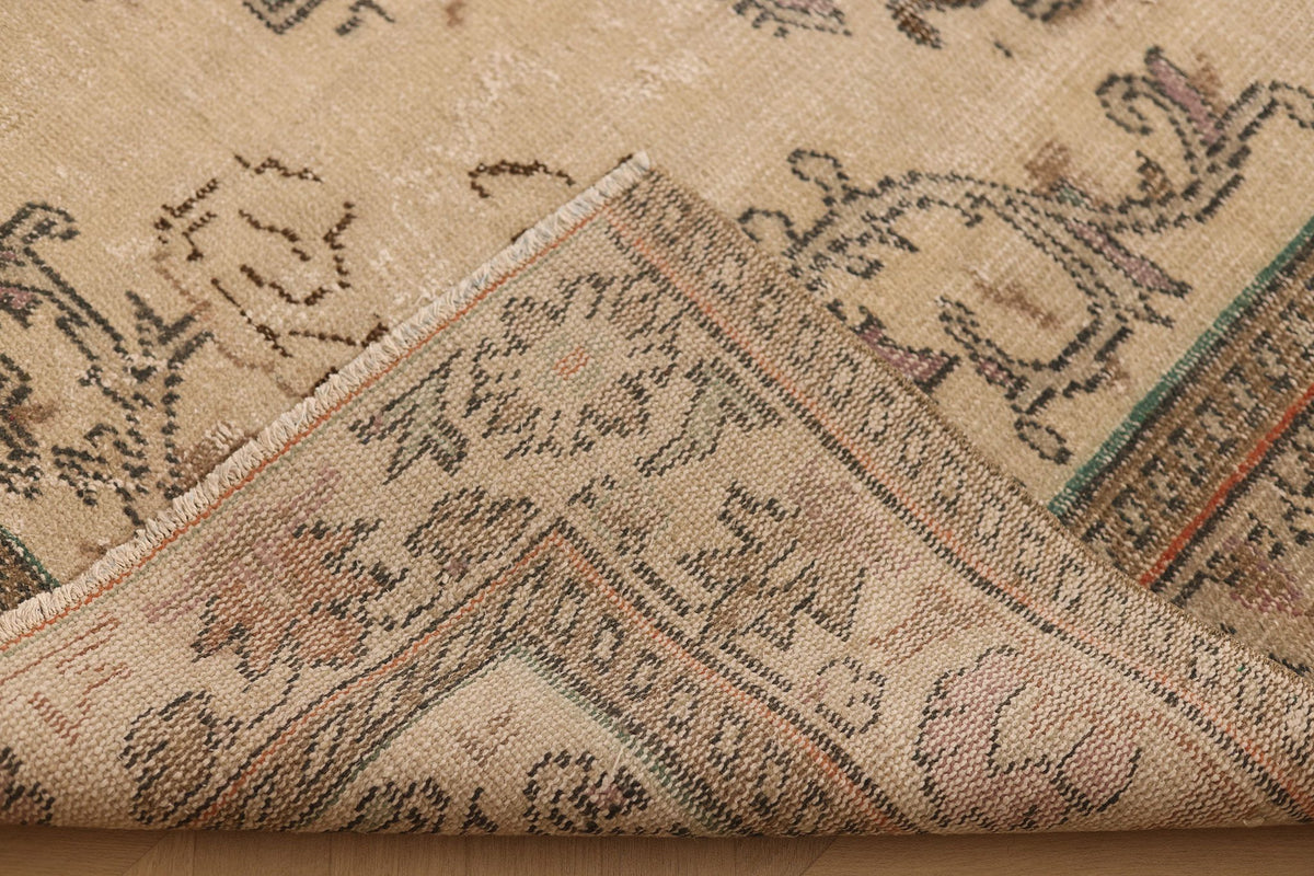 Vintage Isparta Turkish Area Rug 7x10 ft — Beige & Brown Floral