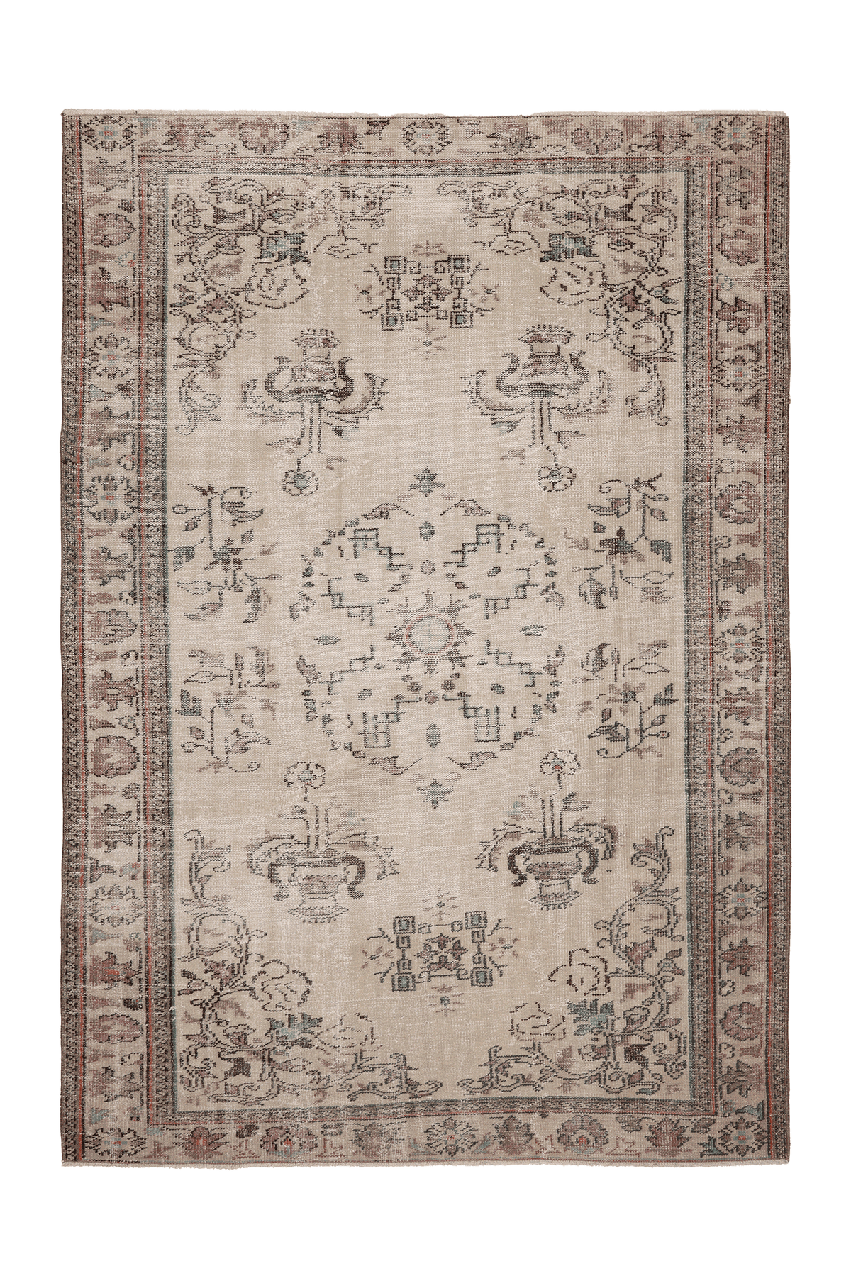 Vintage Isparta Turkish Area Rug 7x10 ft — Beige & Brown Floral