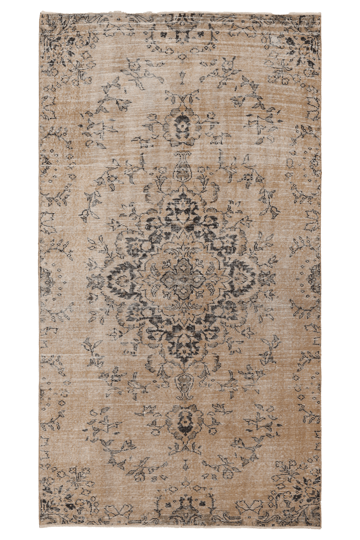 Vintage Isparta Turkish Area Rug 4x8 ft — Beige & Brown Floral (No. 61847)