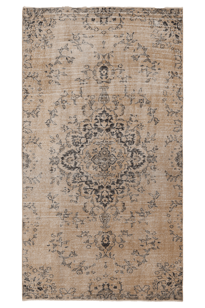 Vintage Isparta Turkish Area Rug 4x8 ft — Beige & Brown Floral (No. 61847)