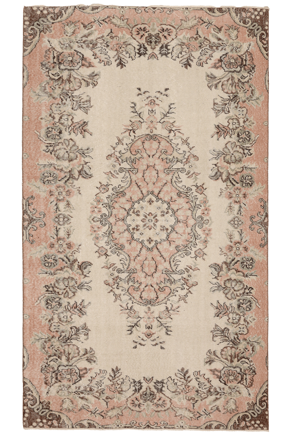 Vintage Isparta Turkish Area Rug 4x8 ft — White & Orange Floral