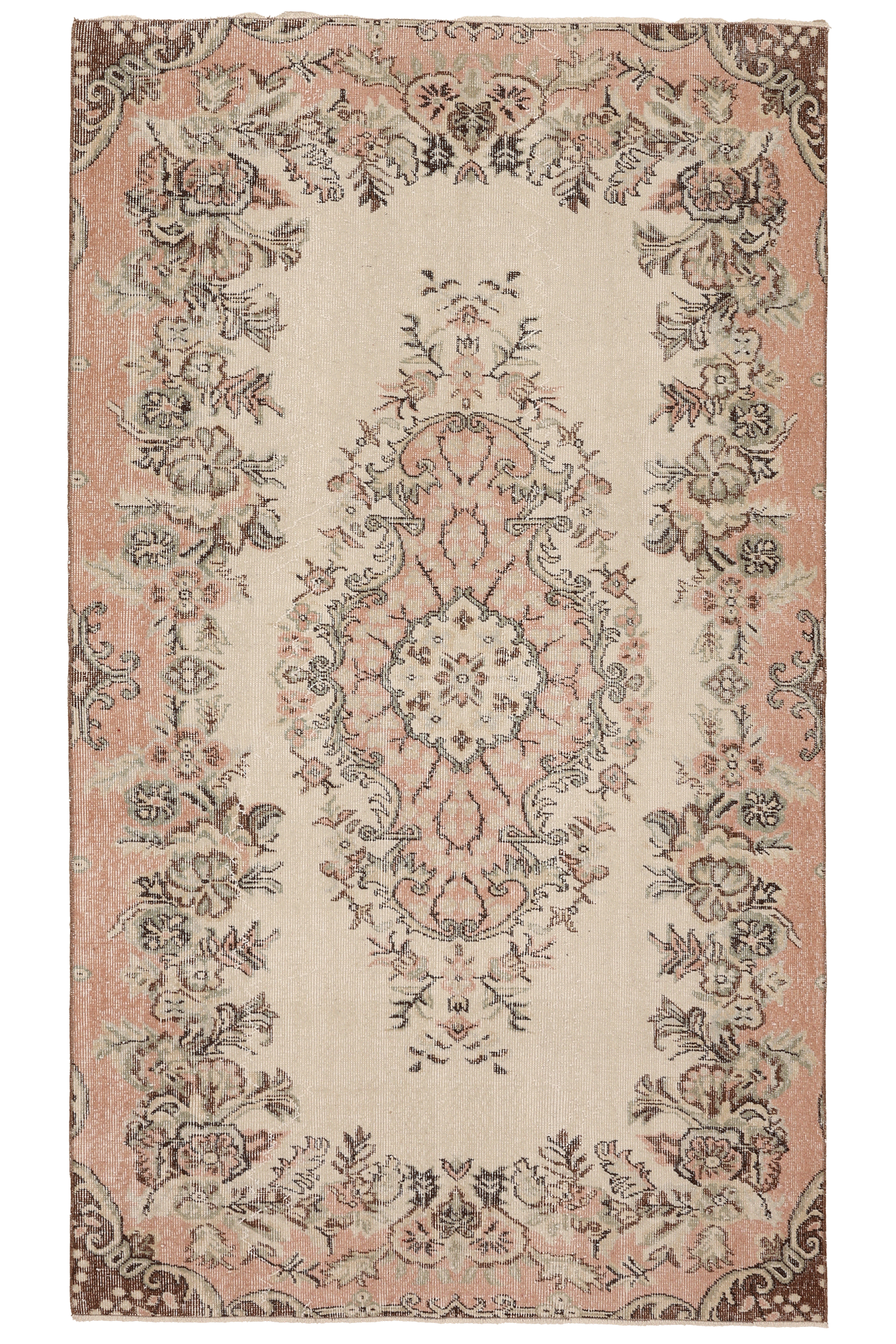 Vintage Isparta Turkish Area Rug 4x8 ft — White & Orange Floral