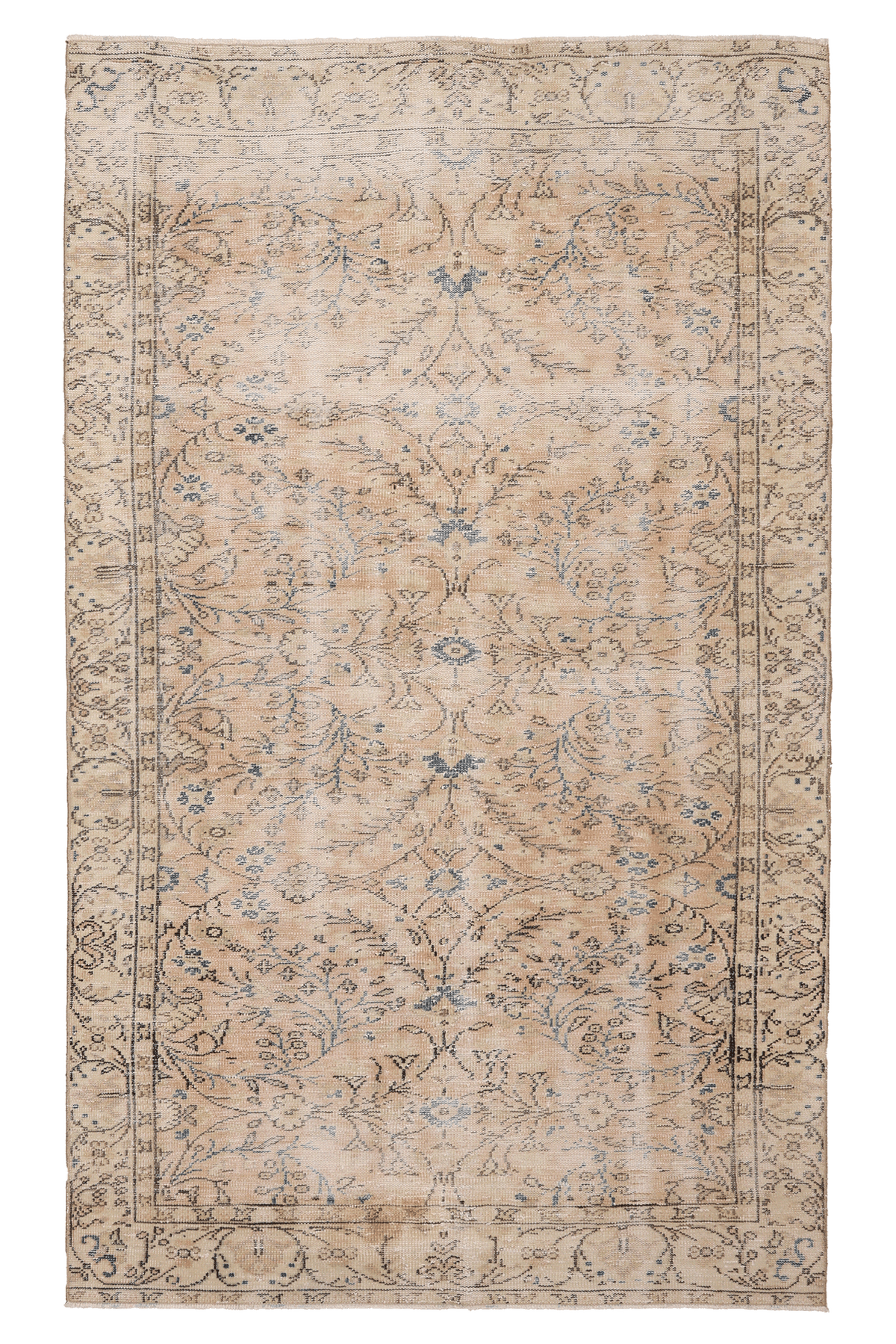 Vintage Manisa Turkish Area Rug 5x8 ft — Beige & Blue Floral
