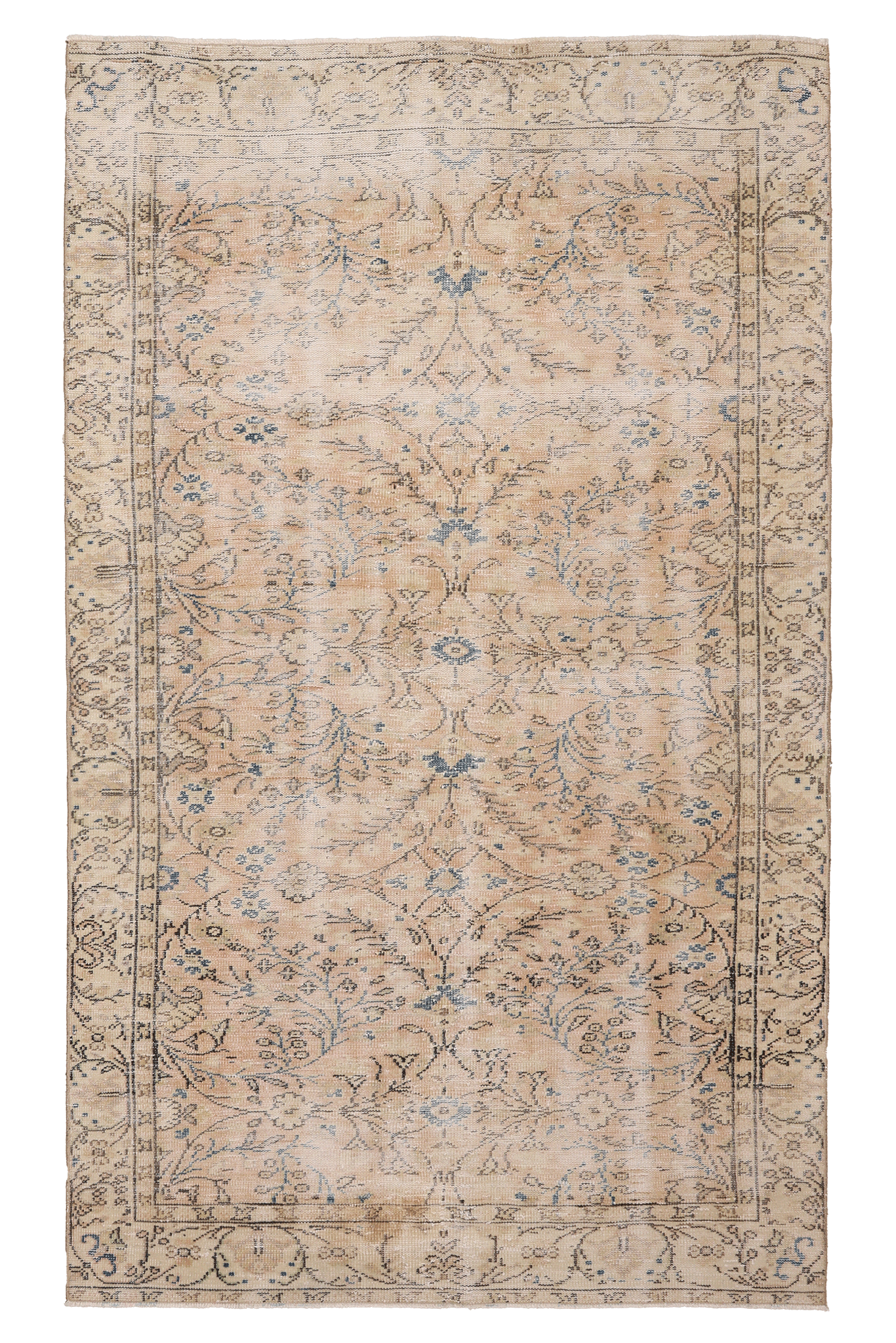 Vintage Manisa Turkish Area Rug 5x8 ft — Beige & Blue Floral
