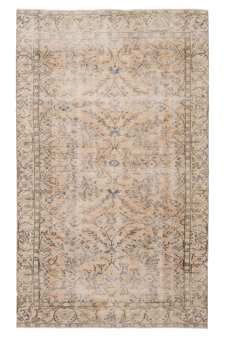 Vintage Manisa Turkish Area Rug 5x8 ft — Beige & Blue Floral