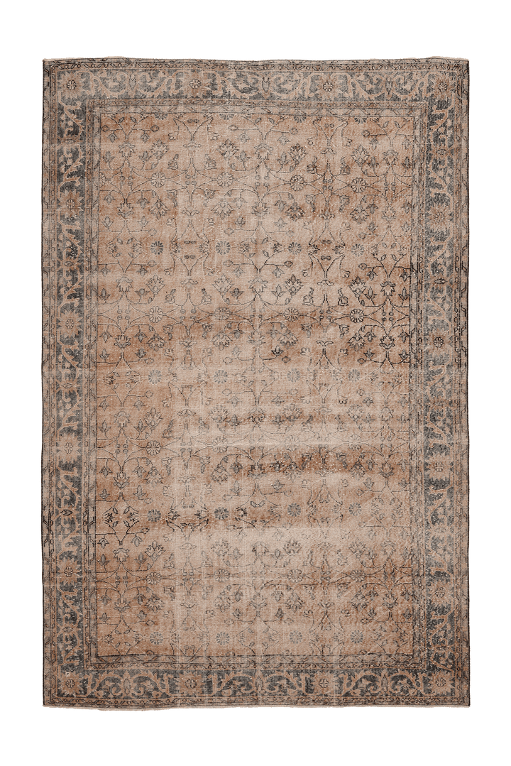 Vintage Isparta Turkish Area Rug 7x10 ft — Beige & Brown Floral
