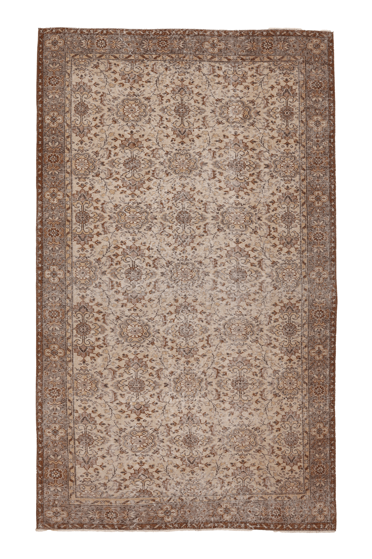 Vintage Isparta Turkish Area Rug 5x8 ft — Beige & Brown Floral (No. 61853)