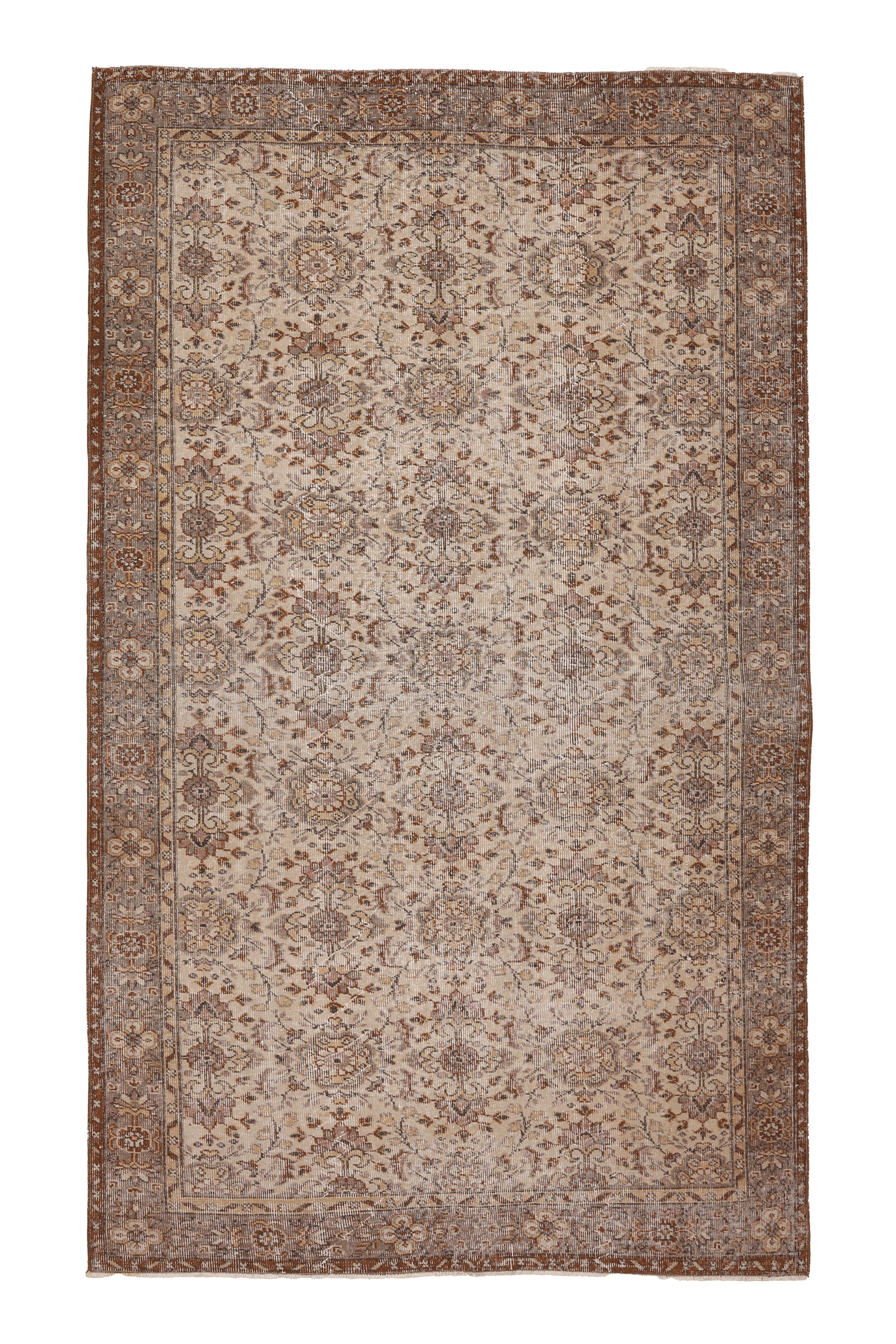 Vintage Isparta Turkish Area Rug 5x8 ft — Beige & Brown Floral (No. 61853)