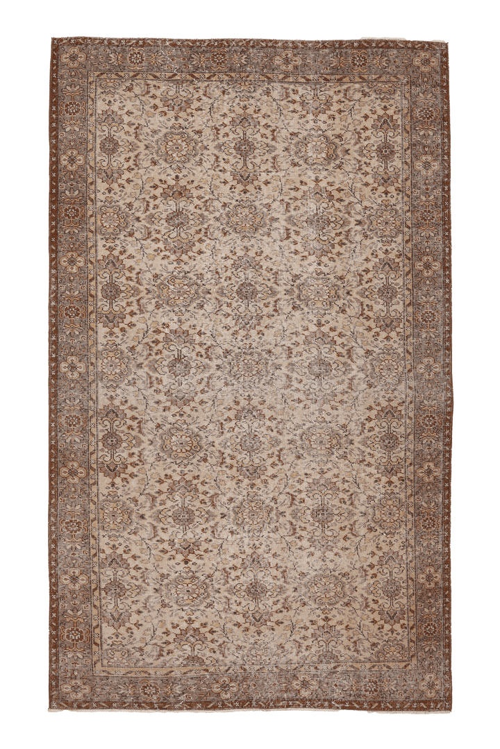 Vintage Isparta Turkish Area Rug 5x8 ft — Beige & Brown Floral (No. 61853)