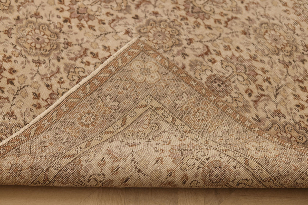 Vintage Isparta Turkish Area Rug 5x8 ft — Beige & Brown Floral (No. 61853)