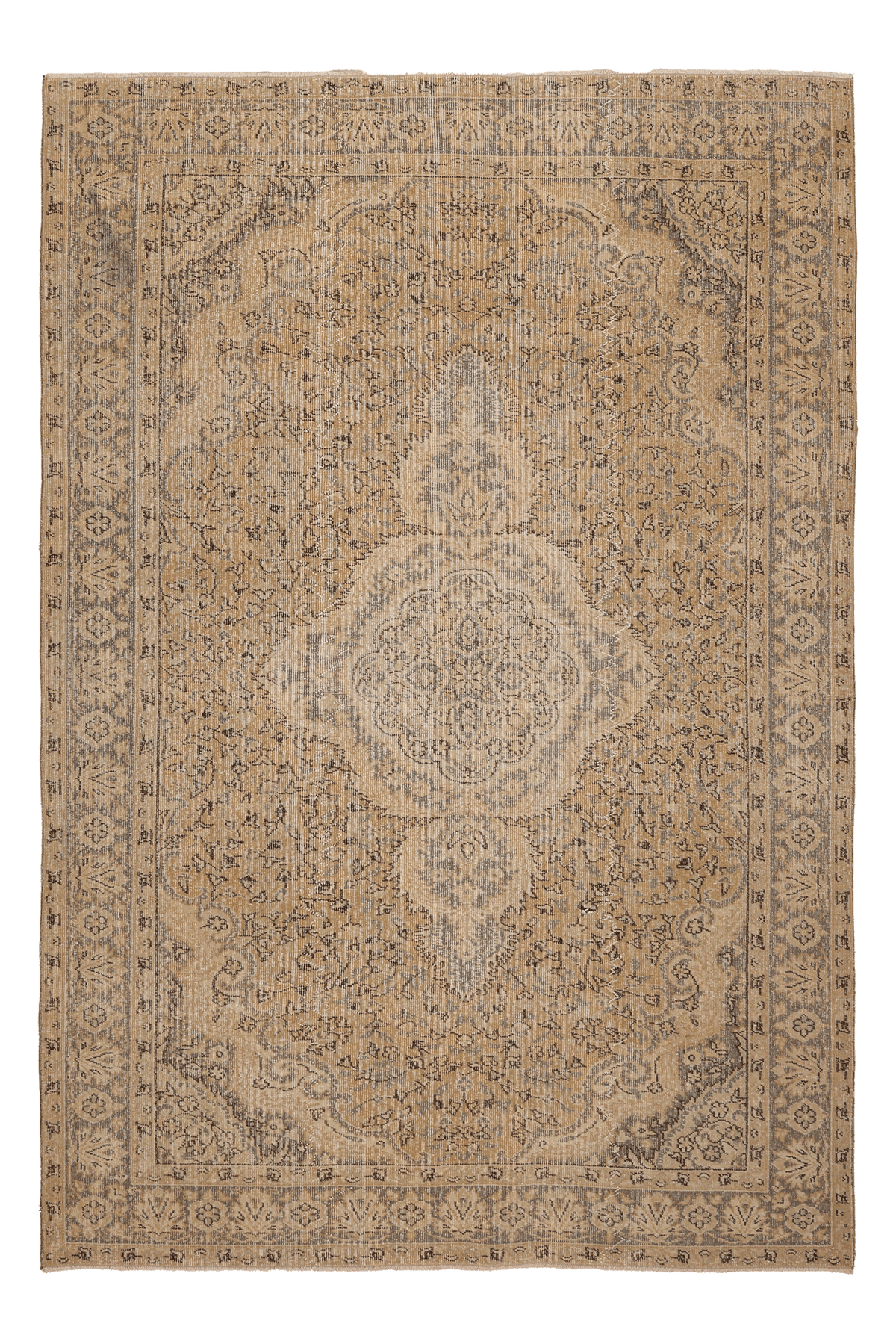 Vintage Isparta Turkish Area Rug 6x9 ft — Beige & Gray Floral (No. 61855)