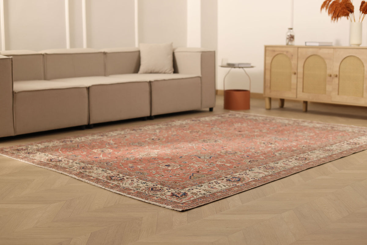 Vintage Isparta Turkish Area Rug 7x9 ft — Red Floral