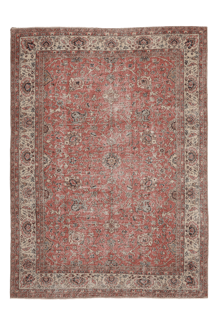 Vintage Isparta Turkish Area Rug 7x9 ft — Red Floral