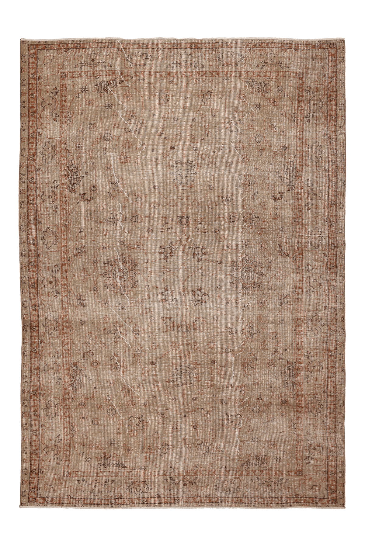 Vintage Isparta Turkish Area Rug 6x8 ft — Beige & Brown Floral