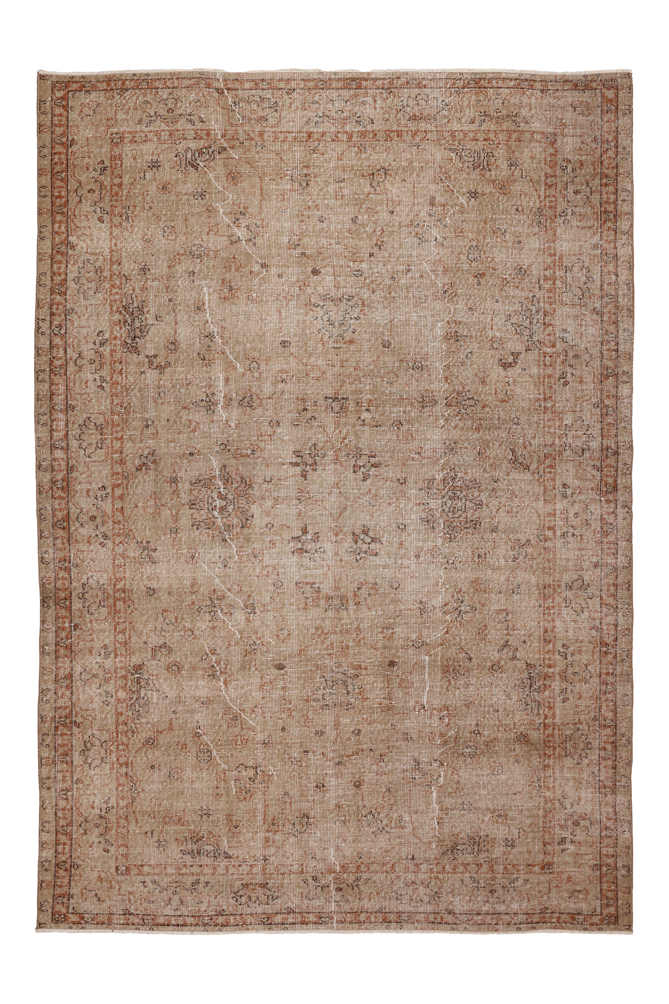 Vintage Isparta Turkish Area Rug 6x8 ft — Beige & Brown Floral