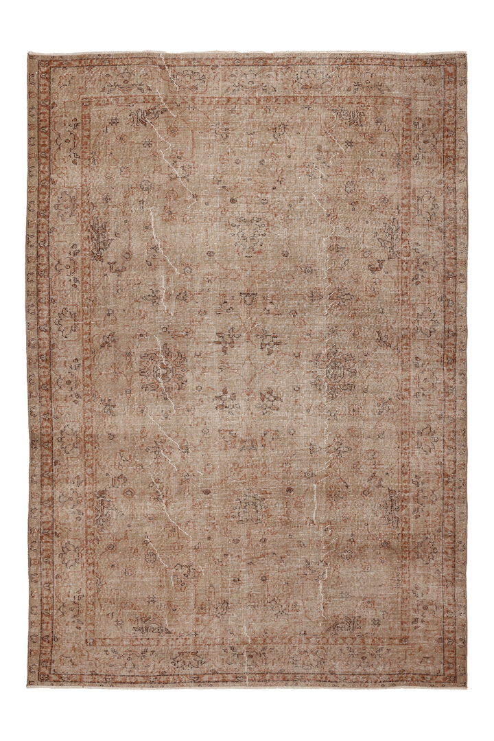 Vintage Isparta Turkish Area Rug 6x8 ft — Beige & Brown Floral