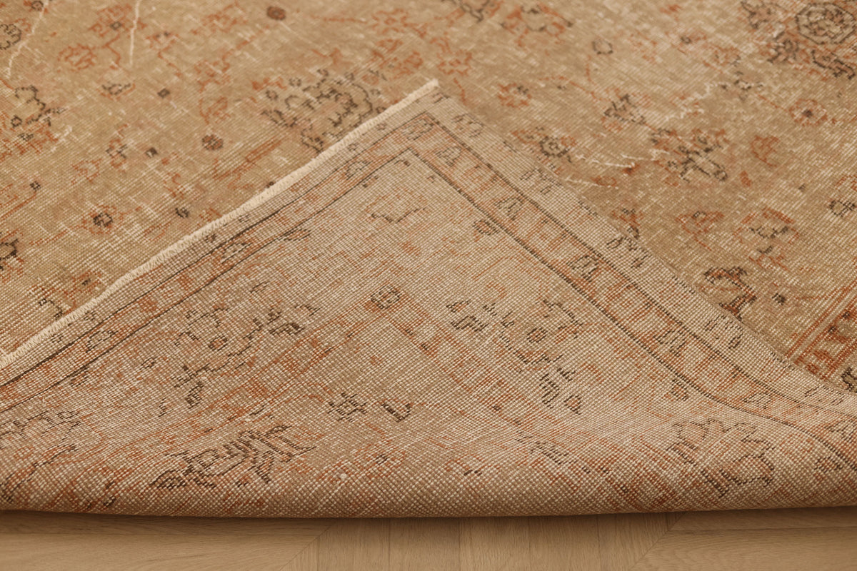 Vintage Isparta Turkish Area Rug 6x8 ft — Beige & Brown Floral