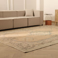 Vintage Manisa Turkish Area Rug 7x10 ft — Beige & Green Floral
