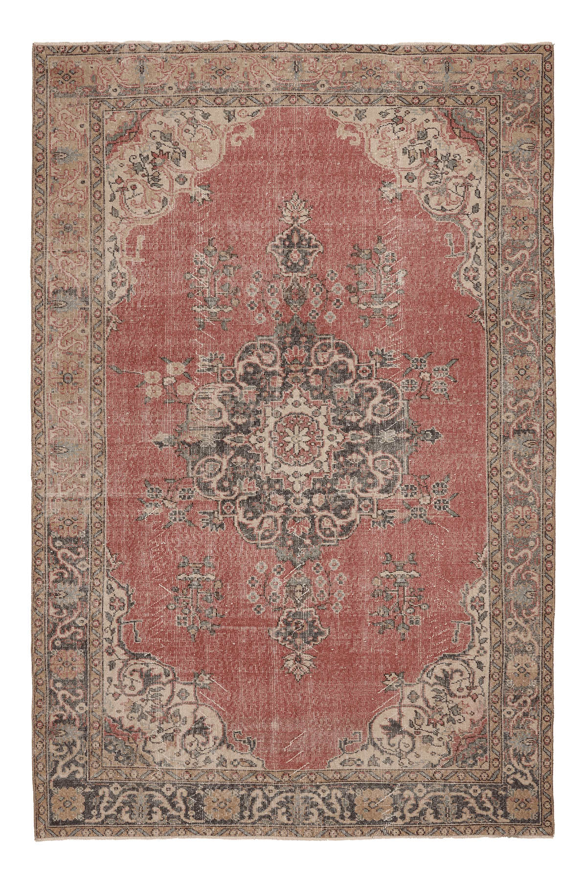 Vintage Isparta Turkish Area Rug 6x9 ft — Red & Beige maximalist