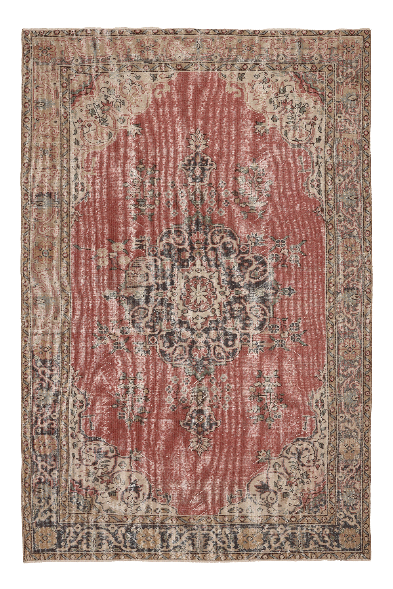 Vintage Isparta Turkish Area Rug 6x9 ft — Red & Beige maximalist