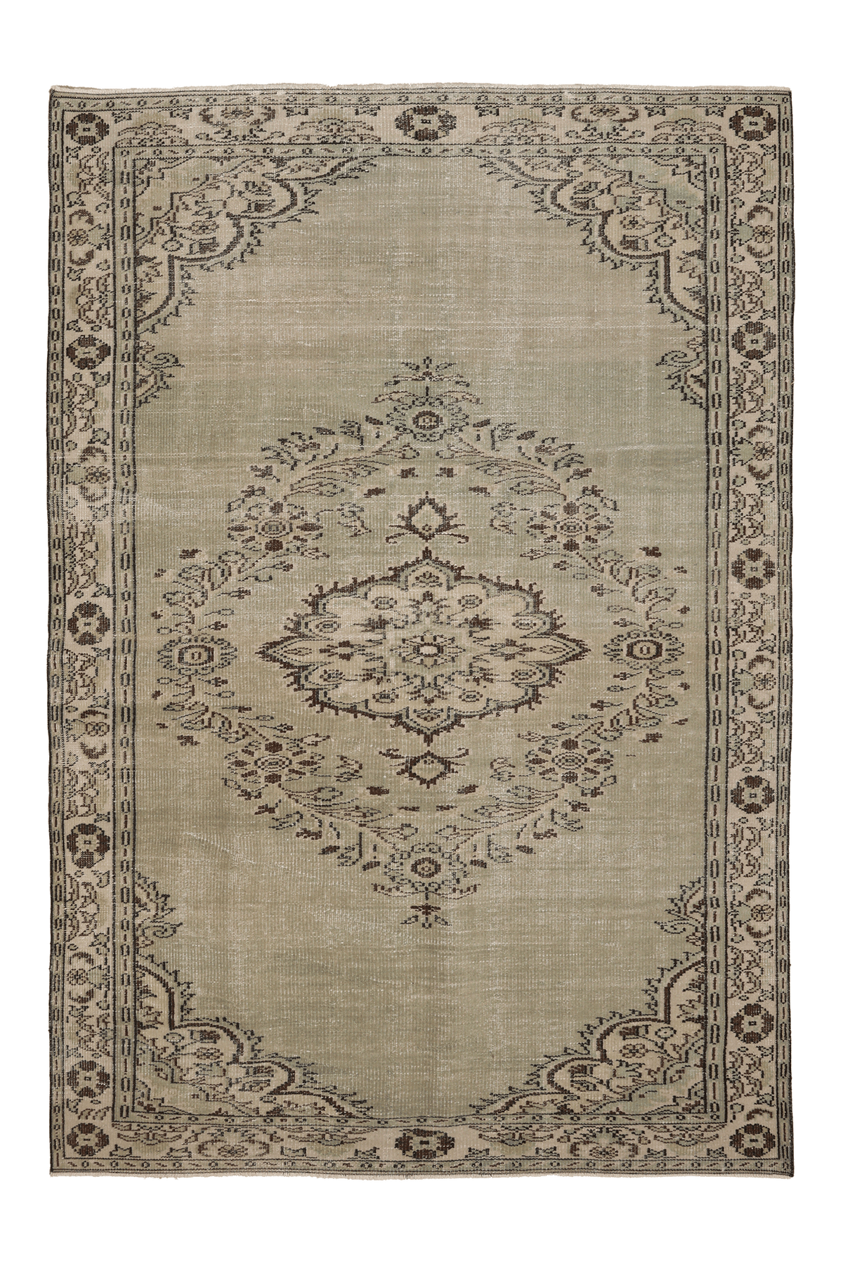 Vintage Manisa Turkish Area Rug 6x8 ft — Beige & Brown Floral (No. 61860)