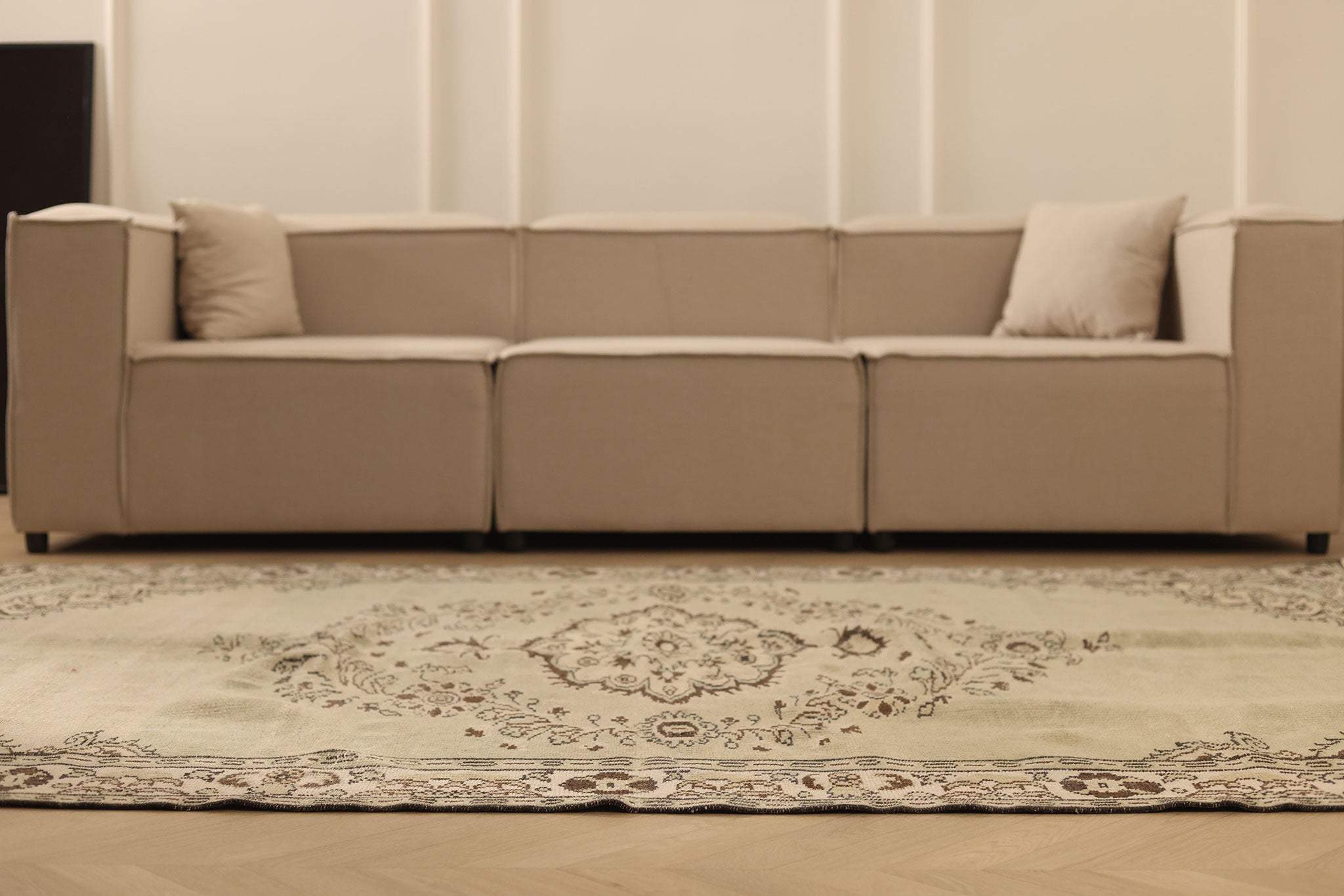 Vintage Manisa Turkish Area Rug 6x8 ft — Beige & Brown Floral (No. 61860)