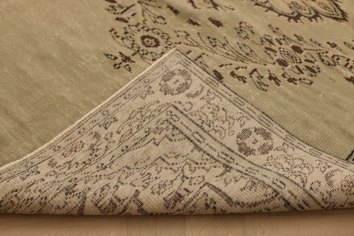 Vintage Manisa Turkish Area Rug 6x8 ft — Beige & Brown Floral (No. 61860)