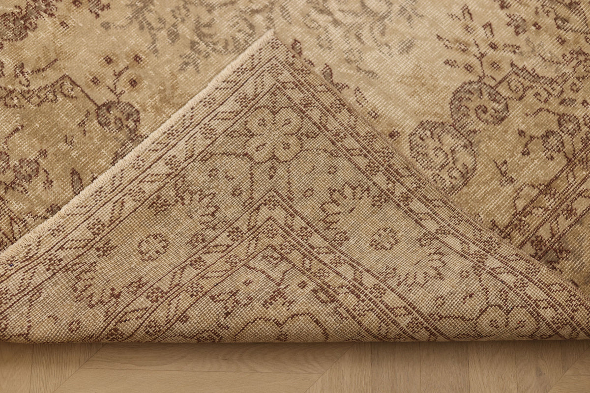 Vintage Isparta Turkish Area Rug 6x10 ft — Beige & Brown Floral (No. 61861)