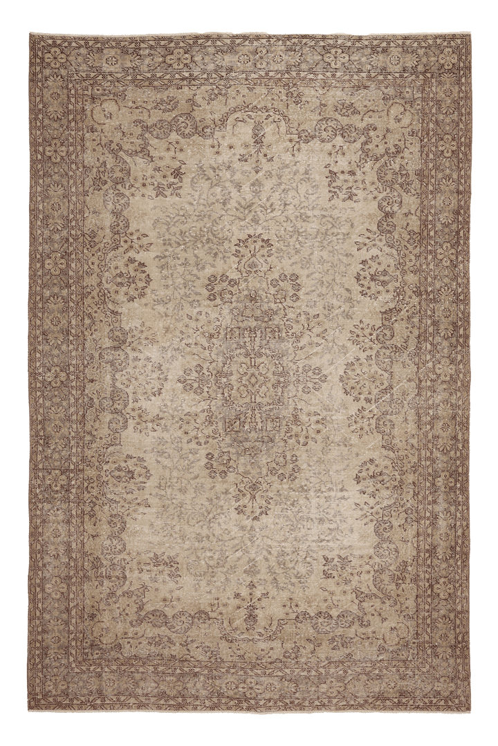Vintage Isparta Turkish Area Rug 6x10 ft — Beige & Brown Floral (No. 61861)