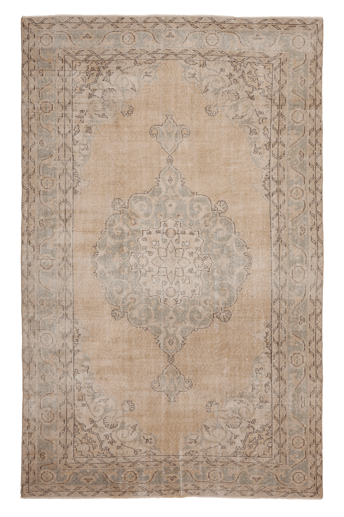 Vintage Isparta Turkish Area Rug 6x10 ft — Beige & Green Floral