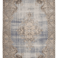 Vintage Manisa Turkish Area Rug 7x11 ft — Blue & Beige Floral