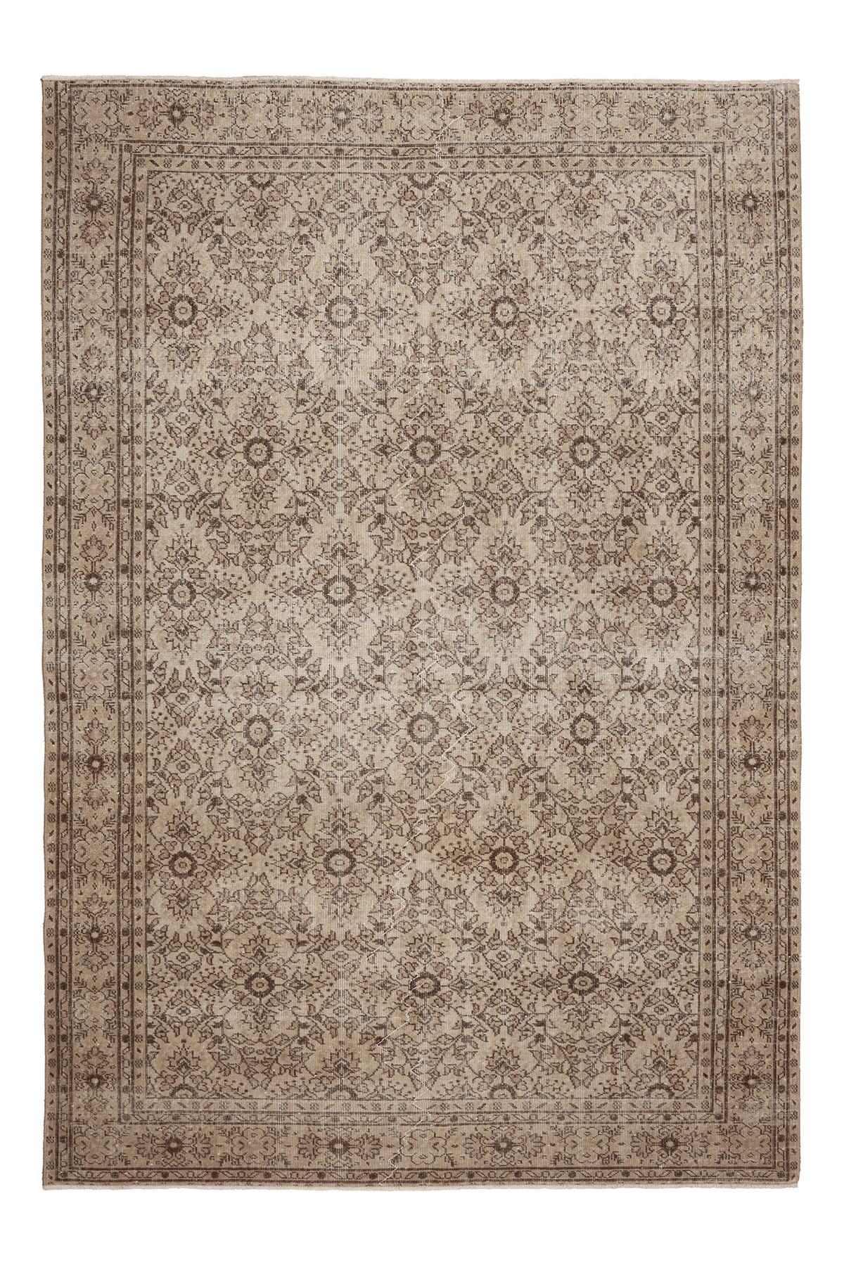 Vintage Isparta Turkish Area Rug 6x10 ft — Beige & Brown Floral (No. 61864)