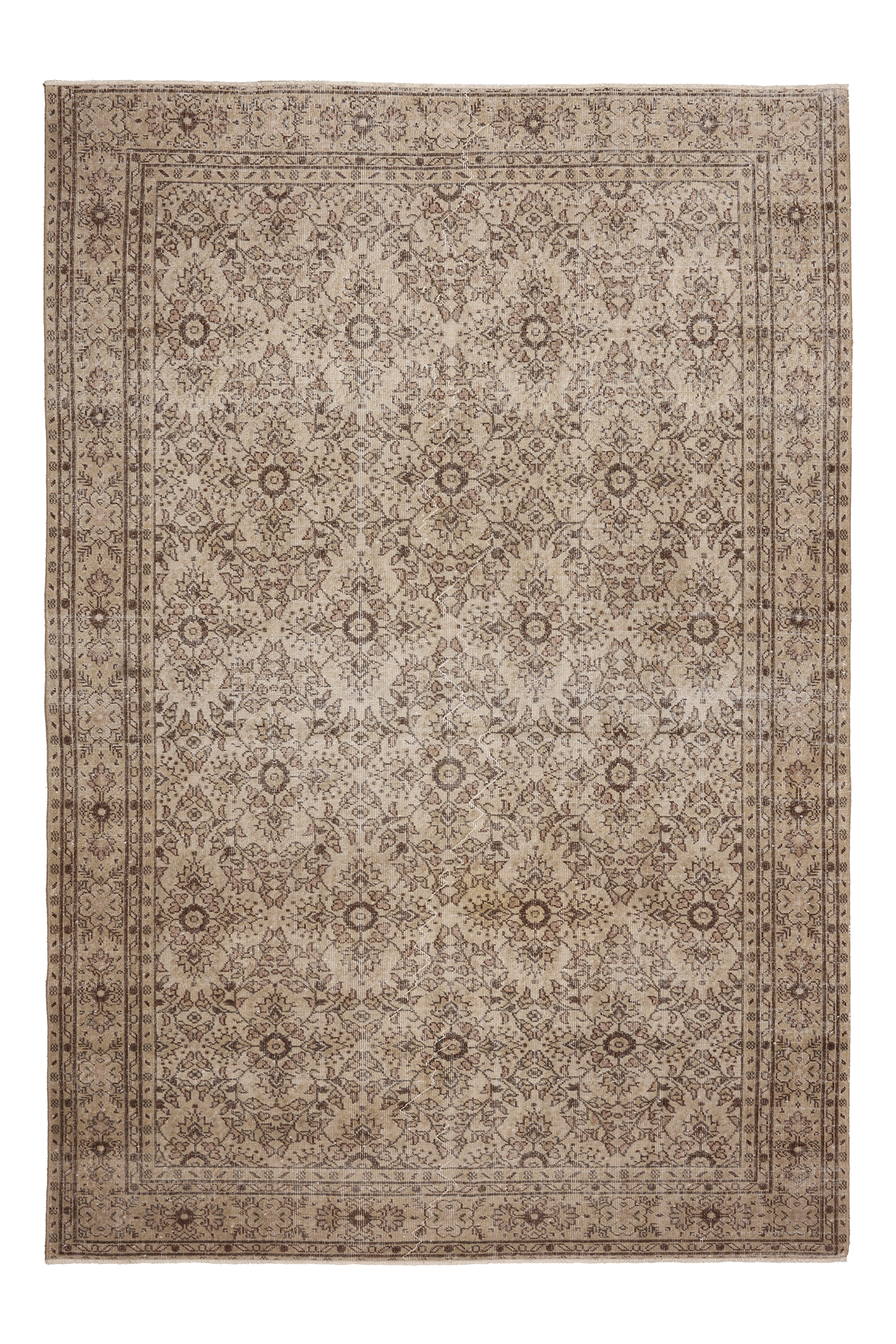 Vintage Isparta Turkish Area Rug 6x10 ft — Beige & Brown Floral (No. 61864)