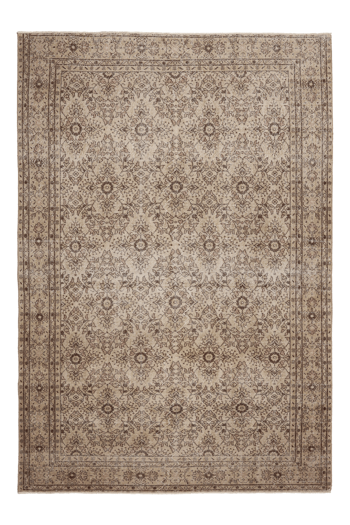Vintage Isparta Turkish Area Rug 6x10 ft — Beige & Brown Floral (No. 61864)