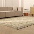 Vintage Manisa Turkish Area Rug 6x9 ft — Beige & Green Floral