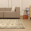 Vintage Manisa Turkish Area Rug 6x9 ft — Beige & Green Floral