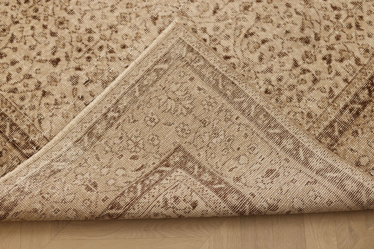 Vintage Isparta Turkish Area Rug 6x9 ft — Beige & Brown Floral (No. 61866)