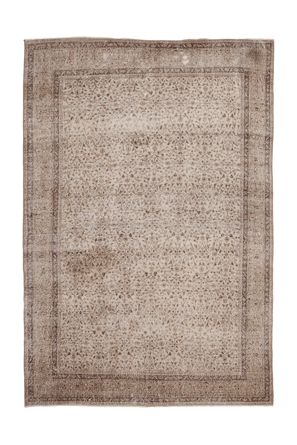 Vintage Isparta Turkish Area Rug 6x9 ft — Beige & Brown Floral (No. 61866)